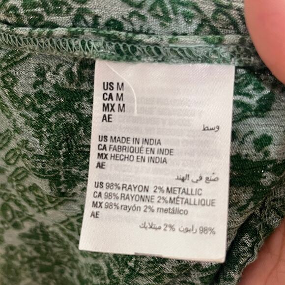 Style & Co Women's Green Boho Peasant Shine Woven Top Smocked Medium - Picture 5 of 6